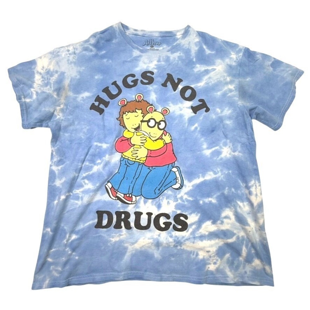 Arthur Hugs Not Drugs Tie Dye T Shirt Size Large 100 Percent Cotton